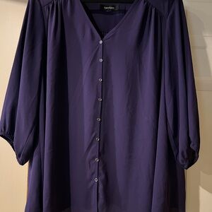 Karen Kane Purple/Deep Plum 3/4 Sleeve, Flowy, Tissue Bottom Blouse 1X